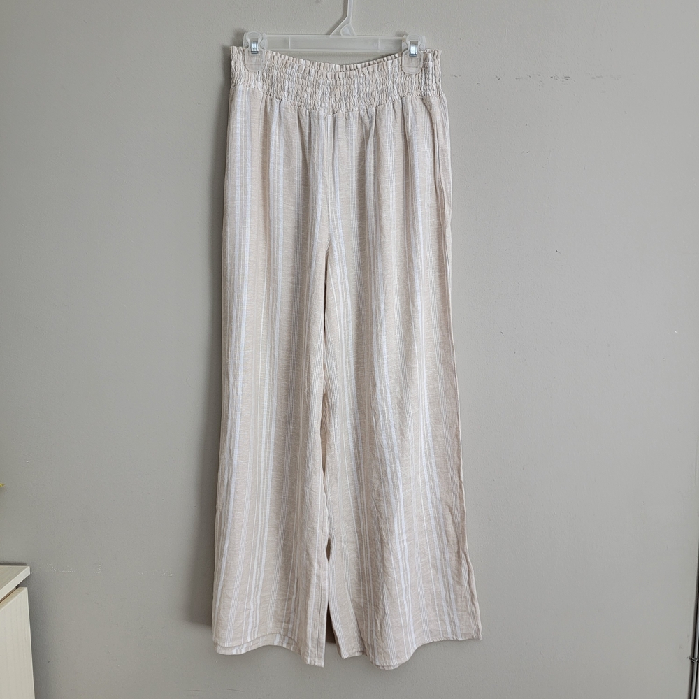 Ellen Tracy Beige & White Striped Wide-Leg Pants Size Medium